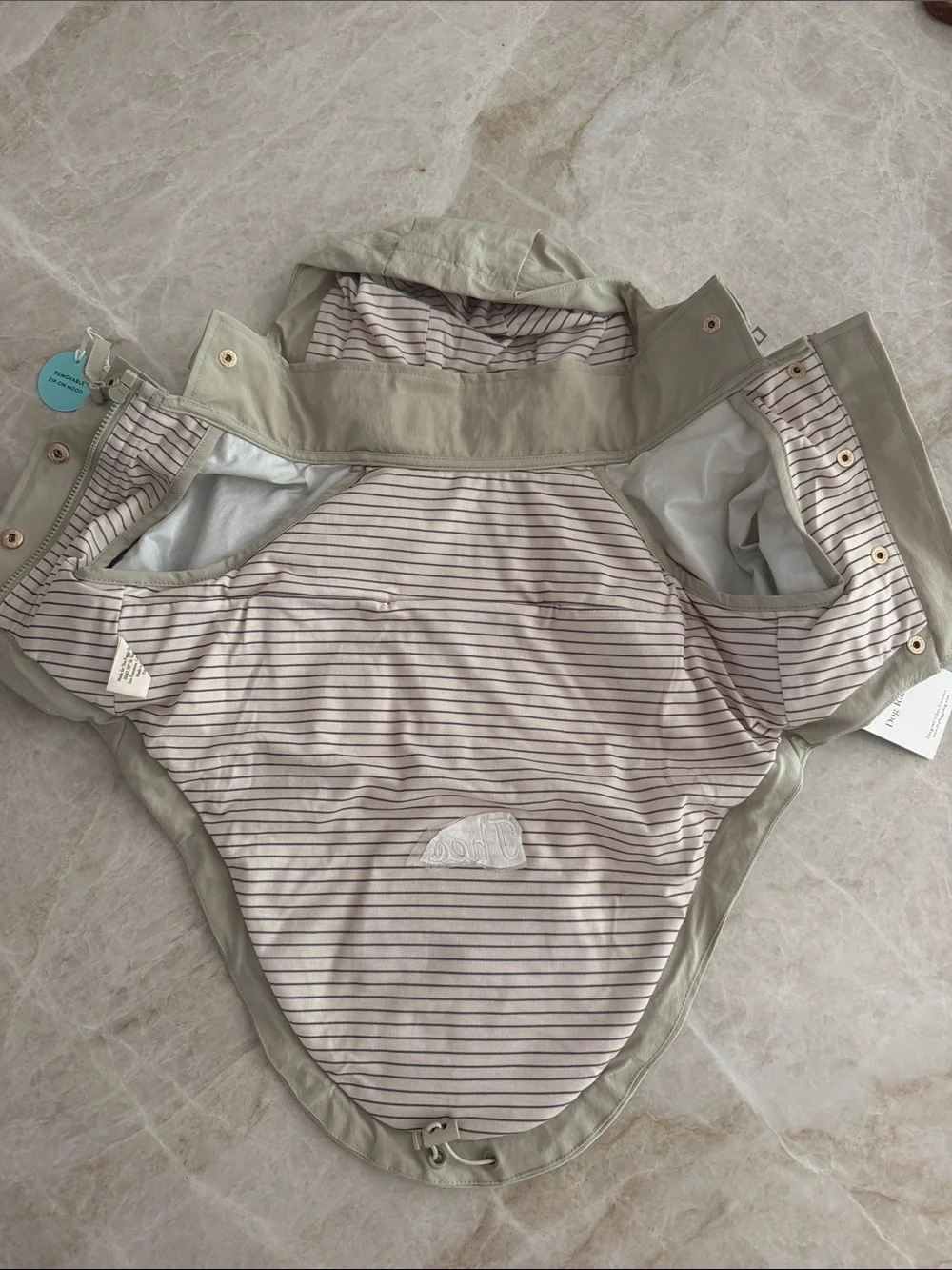 THE FOGGY DOG | Sage Raincoat | Size: Small | Embroidered “Theo”